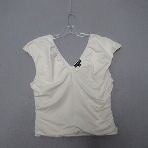 J.Crew Top XL Ivory Ruched V-Neck Cap Sleeve Minimalist Chic Quiet Luxury NWT